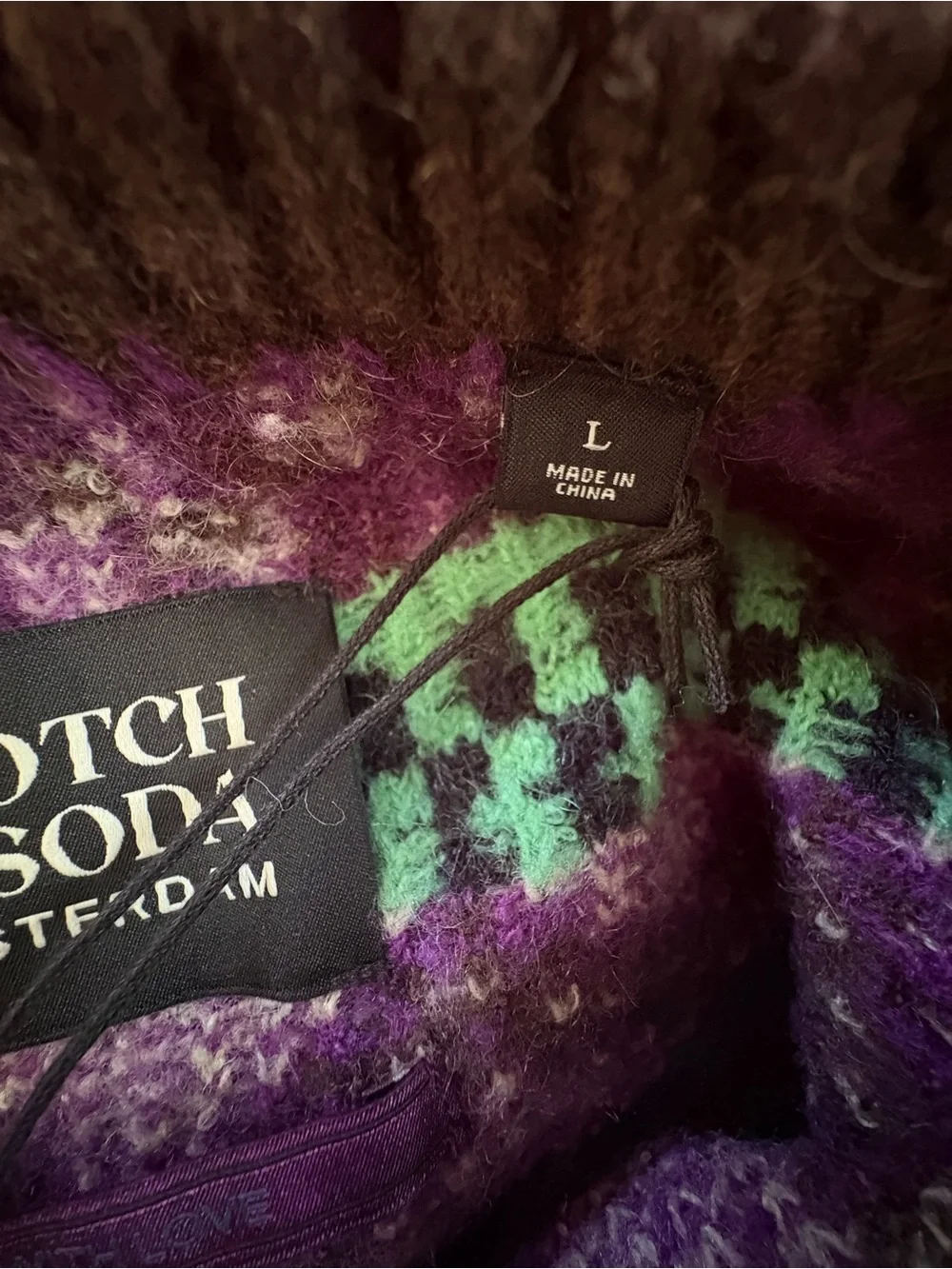 Scotch & Soda Fair Isle Jacquard Crewneck Sweater Brown Multi Mohair Blend L NWT